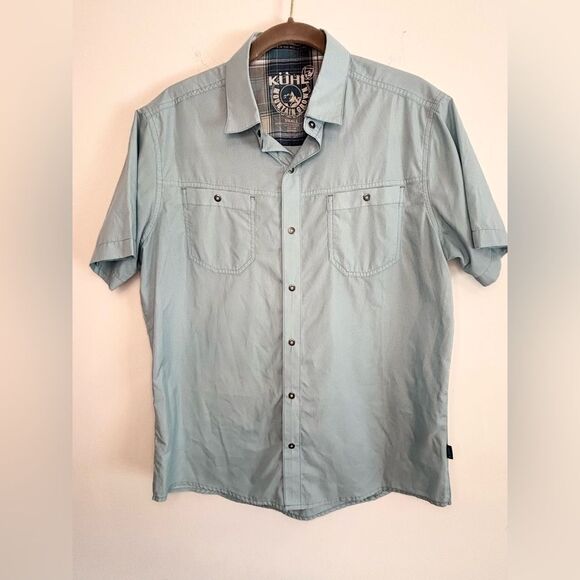 KUHL EUC light blue patterned snap button down short sleeve shirt Size small - Picture 1 of 4
